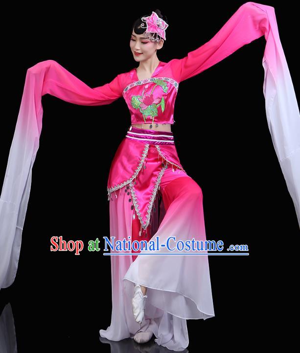 Chinese Water Sleeve Dance Rosy Dress Traditional Woman Group Dance Costume Classical Dance Clothing