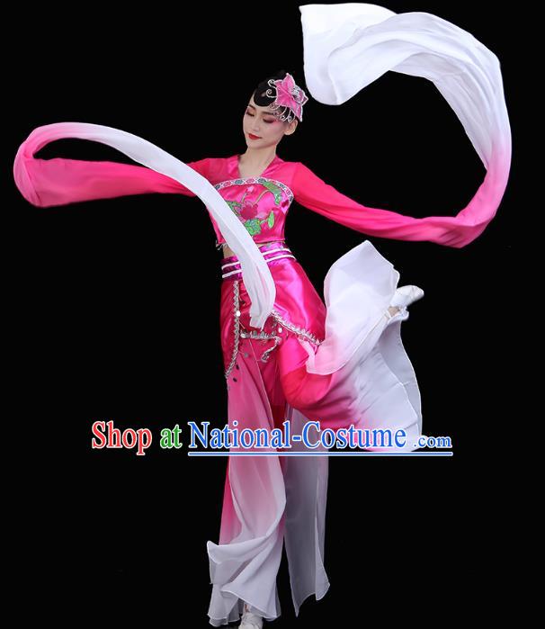 Chinese Water Sleeve Dance Rosy Dress Traditional Woman Group Dance Costume Classical Dance Clothing