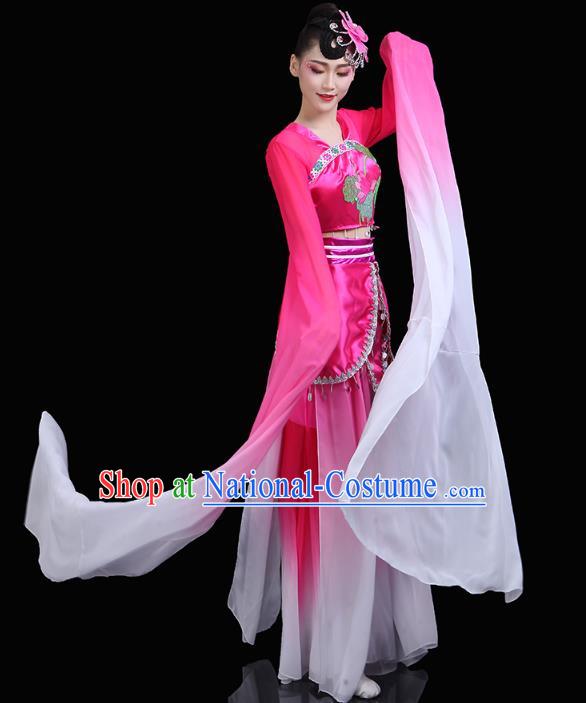 Chinese Water Sleeve Dance Rosy Dress Traditional Woman Group Dance Costume Classical Dance Clothing