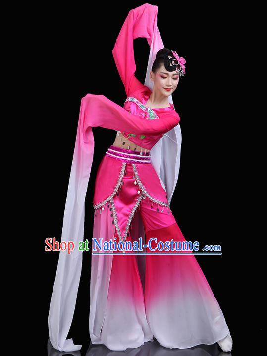 Chinese Water Sleeve Dance Rosy Dress Traditional Woman Group Dance Costume Classical Dance Clothing