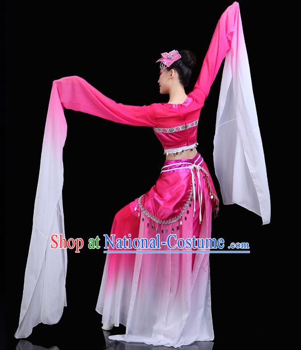 Chinese Water Sleeve Dance Rosy Dress Traditional Woman Group Dance Costume Classical Dance Clothing