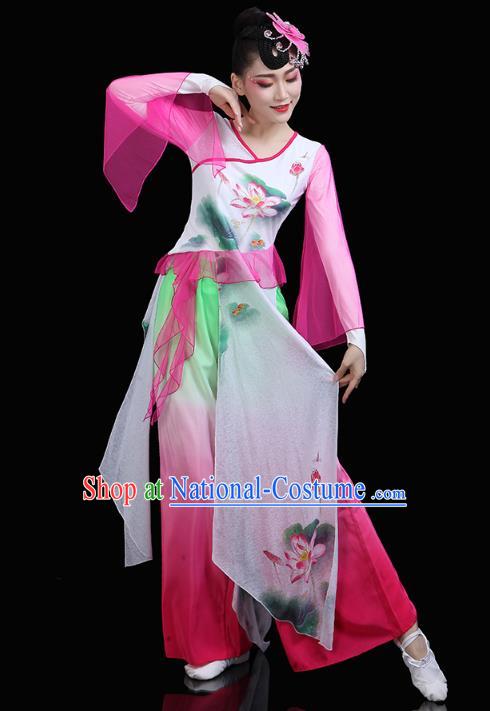 China Yangko Dance Lotus Dance Clothing Traditional Folk Dance Stage Performance Pink Outfits