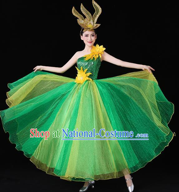 China Modern Dance Performance Clothing Spring Festival Gala Opening Dance Green Sequins Dress