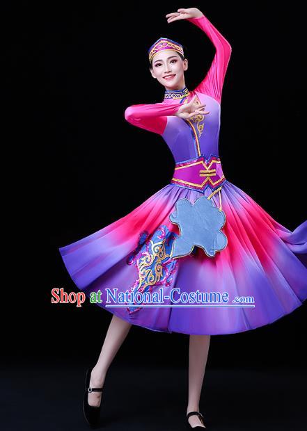 Chinese Mongol Ethnic Stage Performance Purple Dress Traditional Mongolian Nationality Dance Costume