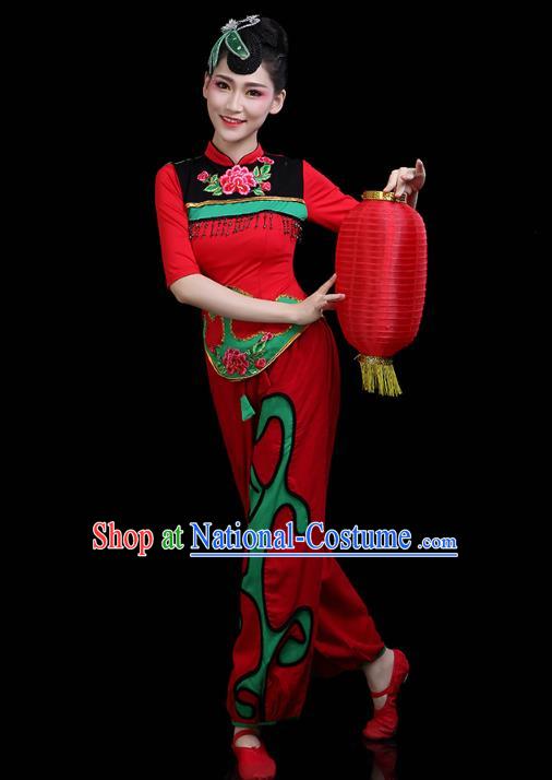 China Traditional Folk Dance Stage Performance Red Outfits Yangko Dance Fan Dance Clothing