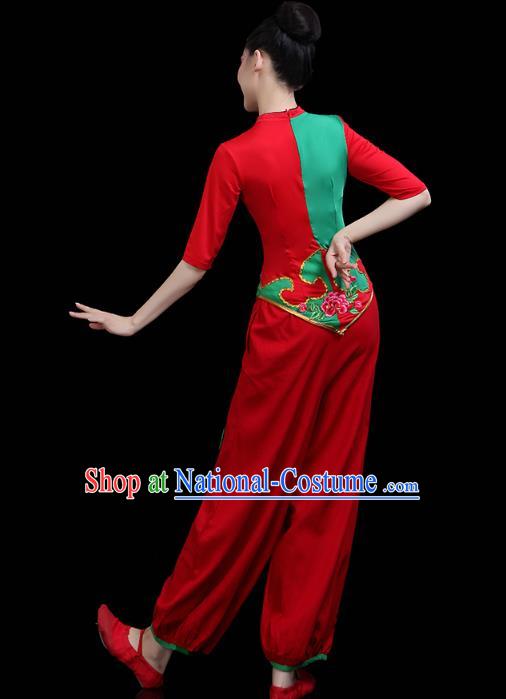 China Traditional Folk Dance Stage Performance Red Outfits Yangko Dance Fan Dance Clothing