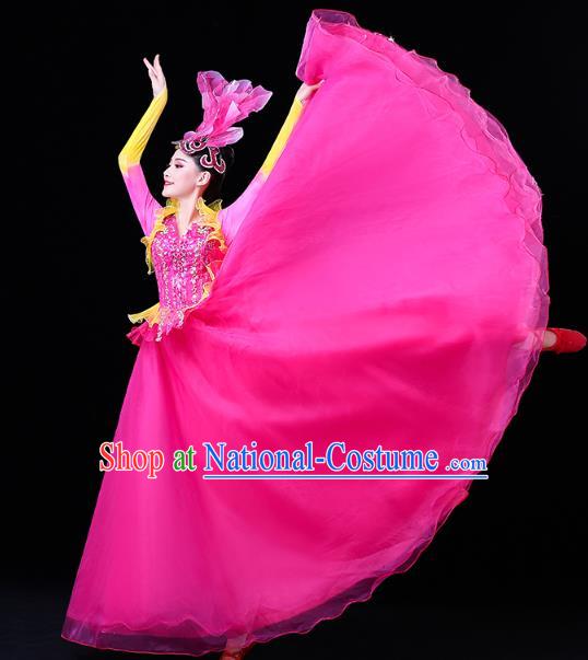 China Modern Dance Flower Dance Clothing Spring Festival Gala Opening Dance Rosy Veil Dress