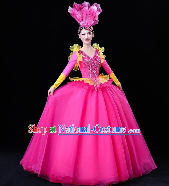 China Modern Dance Flower Dance Clothing Spring Festival Gala Opening Dance Rosy Veil Dress