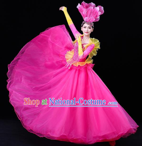 China Modern Dance Flower Dance Clothing Spring Festival Gala Opening Dance Rosy Veil Dress