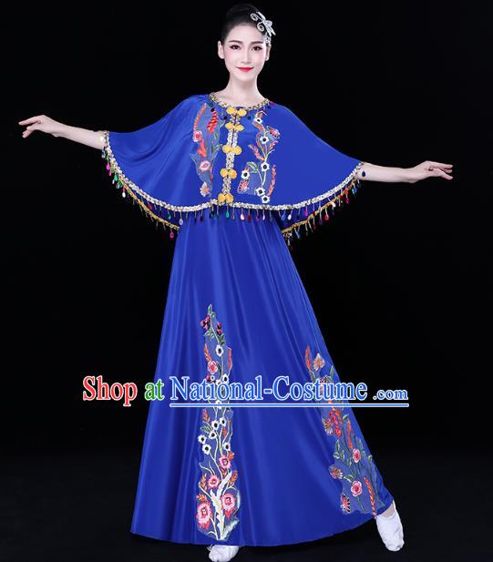 Chinese Yunnan Ethnic Folk Dance Blue Dress Traditional Dai Nationality Performance Embroidered Costume