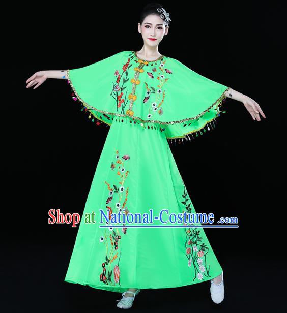 Chinese Traditional Dai Nationality Folk Dance Embroidered Costume Yunnan Ethnic Stage Performance Green Dress