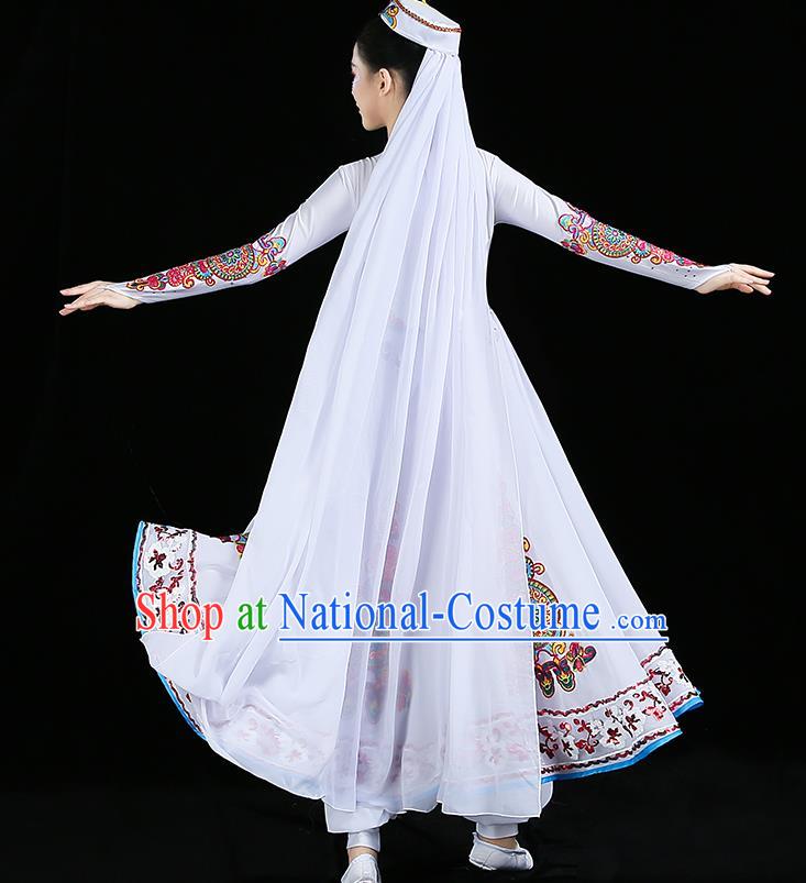 Chinese Traditional Uyghur Nationality Folk Dance Costume Xinjiang Ethnic Stage Performance White Dress