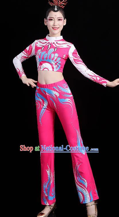 China Aerobics Training Clothing Modern Dance Costume Bodybuilding Competition Pink Outfits