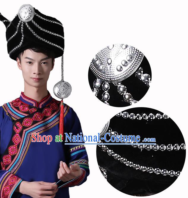 China Yi Nationality Male Headwear Traditional Ethnic Festival Falk Dance Hat