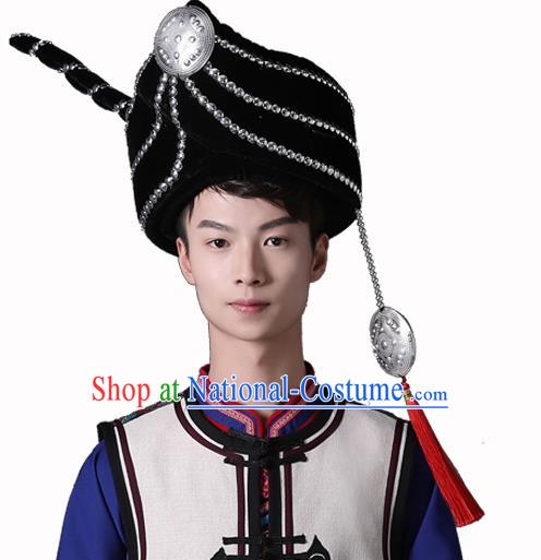 China Yi Nationality Male Headwear Traditional Ethnic Festival Falk Dance Hat