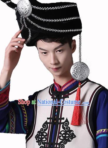 China Yi Nationality Male Headwear Traditional Ethnic Festival Falk Dance Hat