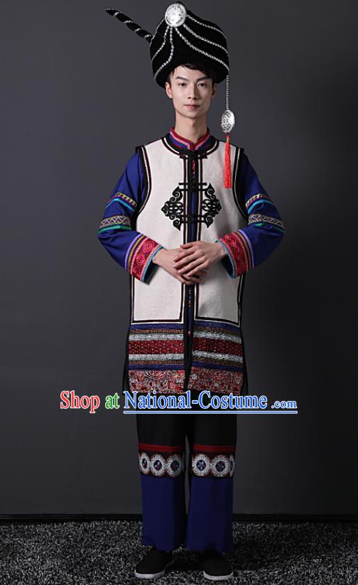 Chinese Liangshan Ethnic Wedding Bridegroom Clothing Traditional Yi Minority Male Stage Performance Outfits