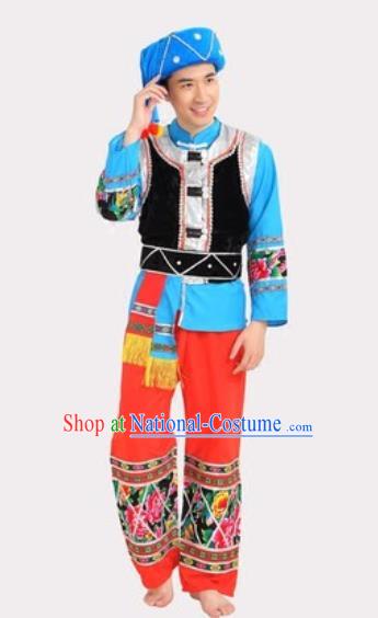 Chinese Traditional Pumi Minority Stage Performance Outfits Lisu Ethnic Young Male Clothing