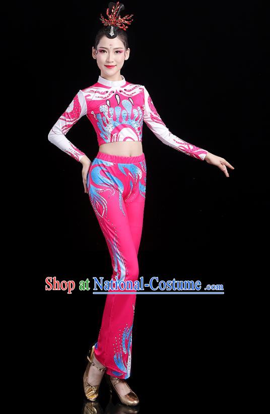 China Aerobics Training Clothing Modern Dance Costume Bodybuilding Competition Pink Outfits