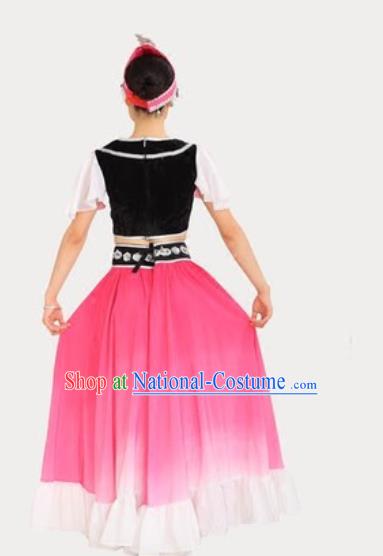 Chinese Xinjiang Ethnic Performance Pink Dress Outfits Traditional Uygur Nationality Female Dance Costumes