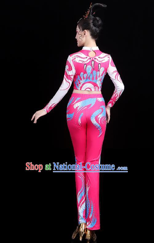 China Aerobics Training Clothing Modern Dance Costume Bodybuilding Competition Pink Outfits