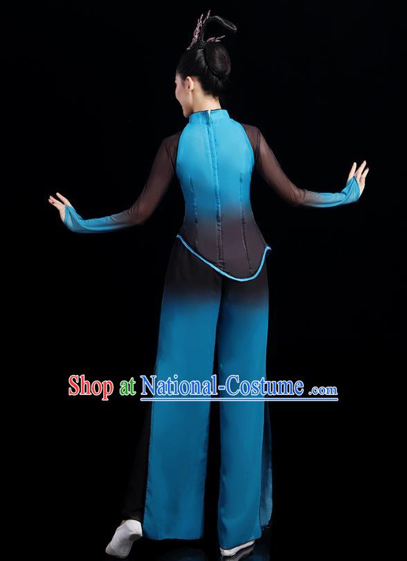 China Folk Dance Competition Clothing Group Fan Dance Costume Yangko Dance Blue Outfits