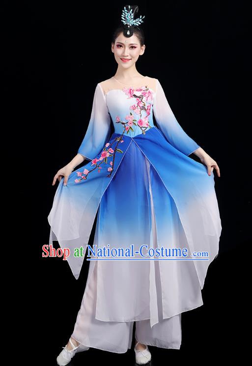 Chinese Traditional Stage Performance Uniforms Umbrella Dance Clothing Classical Dance Blue Dress