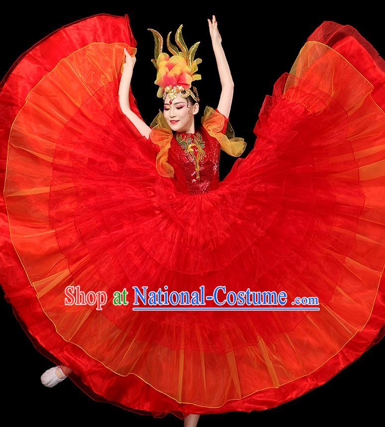 China Spring Festival Gala Opening Dance Red Dress Chorus Group Performance Clothing