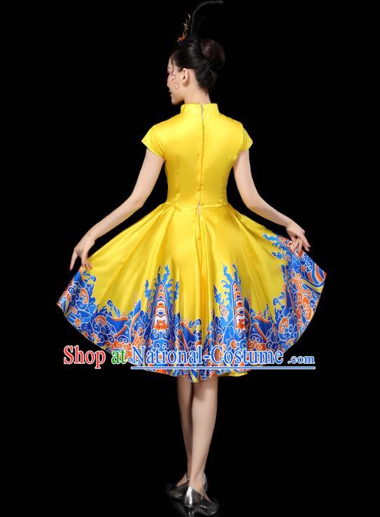 China Group Dance Modern Dance Clothing Spring Festival Gala Opening Dance Performance Yellow Short Dress