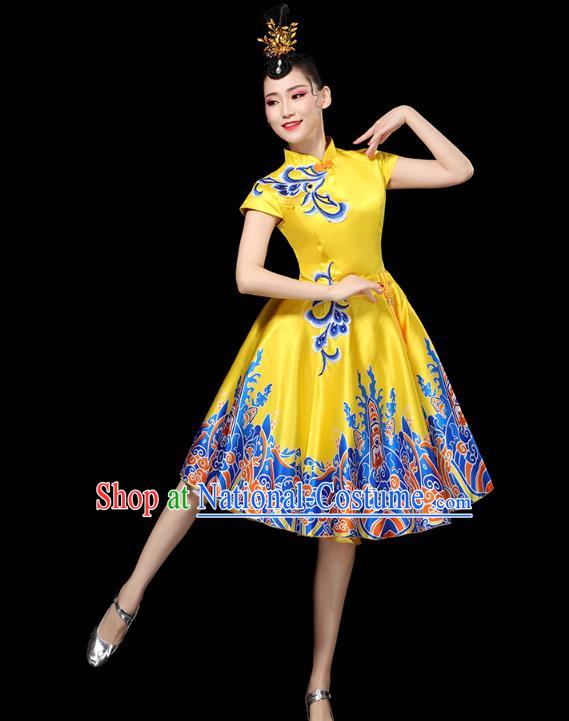 China Group Dance Modern Dance Clothing Spring Festival Gala Opening Dance Performance Yellow Short Dress