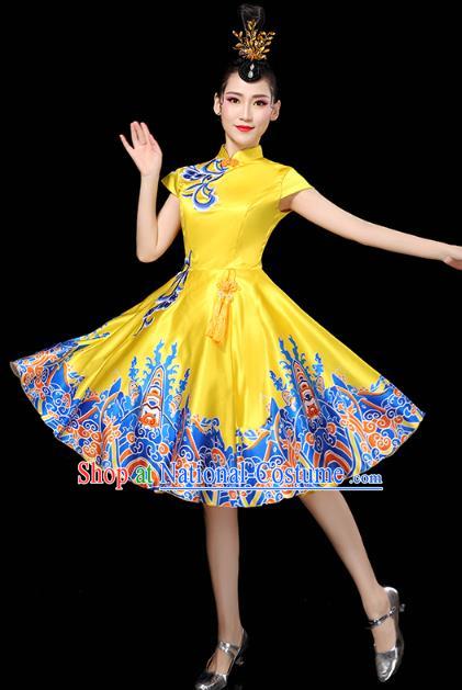 China Group Dance Modern Dance Clothing Spring Festival Gala Opening Dance Performance Yellow Short Dress