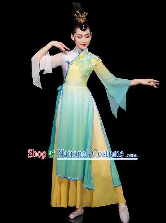 Chinese Classical Dance Green Dress Traditional Stage Performance Costume Group Dance Clothing