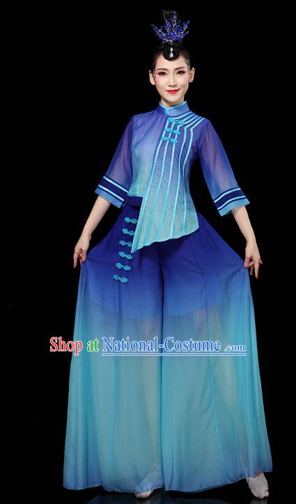 China Yangko Dance Performance Clothing Traditional Drum Dance Costume Folk Dance Blue Outfits