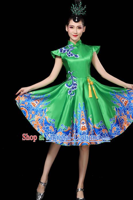 China Woman Group Modern Dance Clothing Spring Festival Gala Opening Dance Performance Green Short Dress