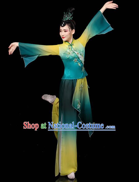 China Yangko Dance Performance Clothing Traditional Fan Dance Costume Folk Dance Embroidered Green Outfits