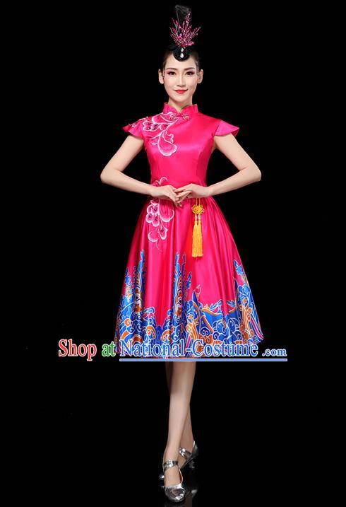 China Woman Chorus Group Clothing Spring Festival Gala Opening Dance Modern Dance Rosy Short Dress