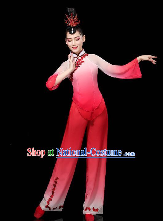 China Folk Dance Performance Red Outfits Yangko Group Dance Clothing Traditional Fan Dance Costume