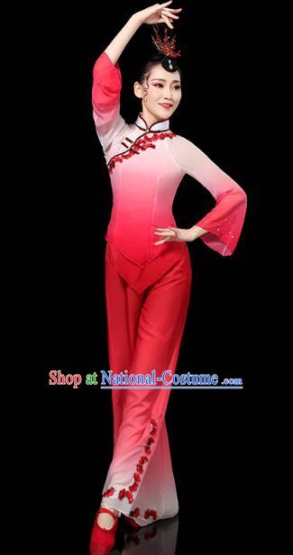 China Folk Dance Performance Red Outfits Yangko Group Dance Clothing Traditional Fan Dance Costume