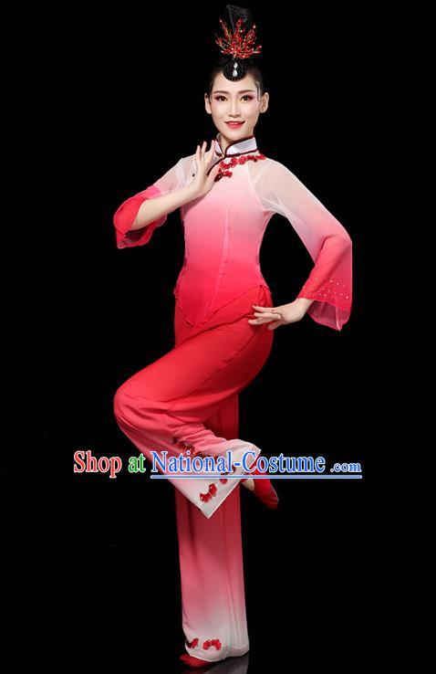 China Folk Dance Performance Red Outfits Yangko Group Dance Clothing Traditional Fan Dance Costume