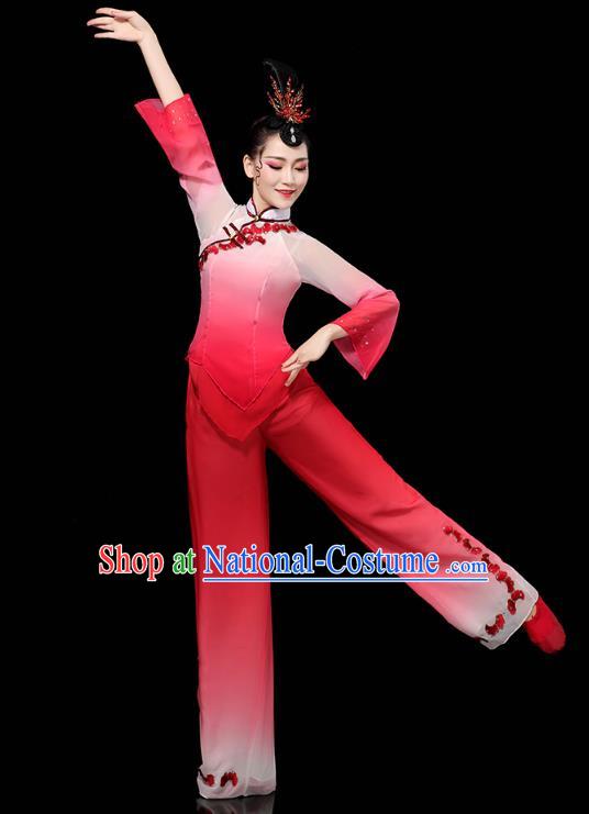 China Folk Dance Performance Red Outfits Yangko Group Dance Clothing Traditional Fan Dance Costume