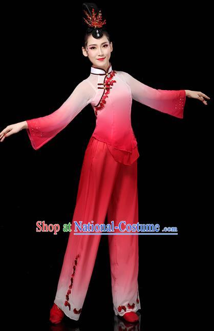 China Folk Dance Performance Red Outfits Yangko Group Dance Clothing Traditional Fan Dance Costume