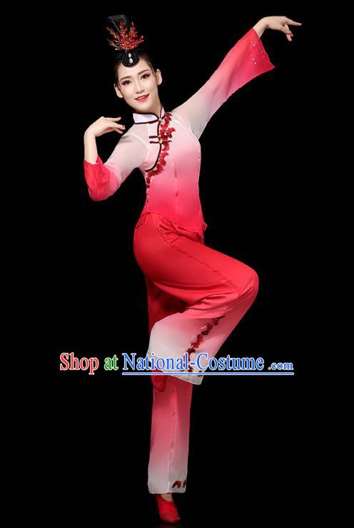 China Folk Dance Performance Red Outfits Yangko Group Dance Clothing Traditional Fan Dance Costume