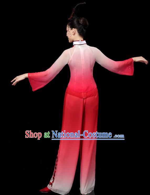 China Folk Dance Performance Red Outfits Yangko Group Dance Clothing Traditional Fan Dance Costume