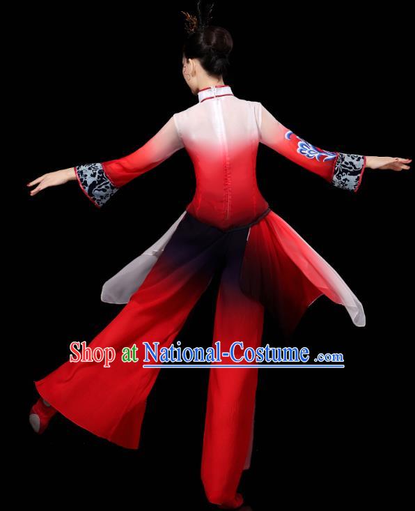 China Traditional Fan Dance Performance Costume Folk Dance Red Outfits Yangko Group Dance Clothing