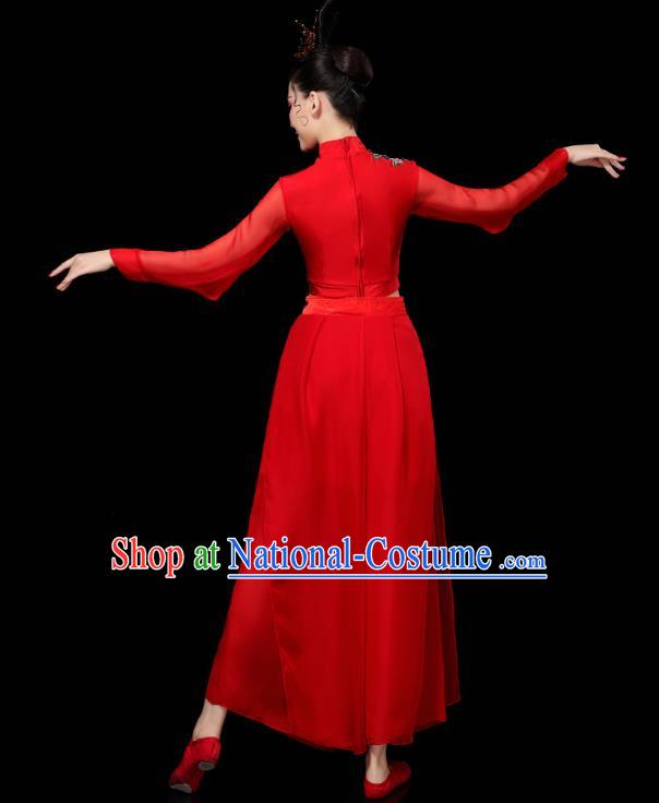 China Traditional Yangko Group Dance Clothing Fan Dance Costume Folk Dance Red Chiffon Outfits