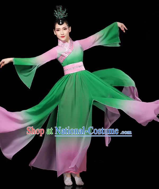 Chinese Umbrella Dance Clothing Classical Dance Green Dress Traditional Group Dance Performance Costume