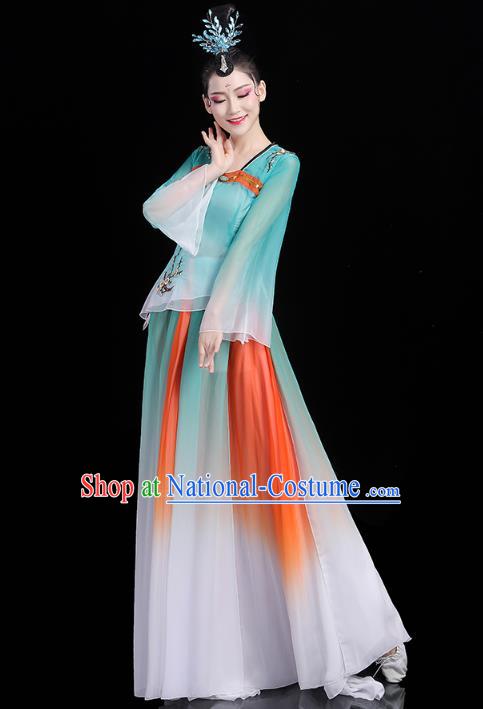 Chinese Traditional Group Dance Performance Costume Umbrella Dance Clothing Classical Dance Blue Dress