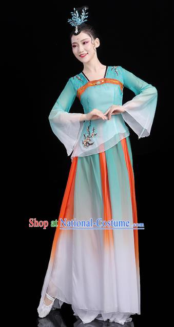 Chinese Traditional Group Dance Performance Costume Umbrella Dance Clothing Classical Dance Blue Dress