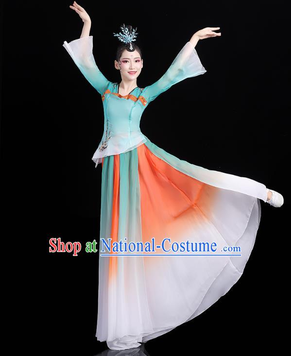 Chinese Traditional Group Dance Performance Costume Umbrella Dance Clothing Classical Dance Blue Dress