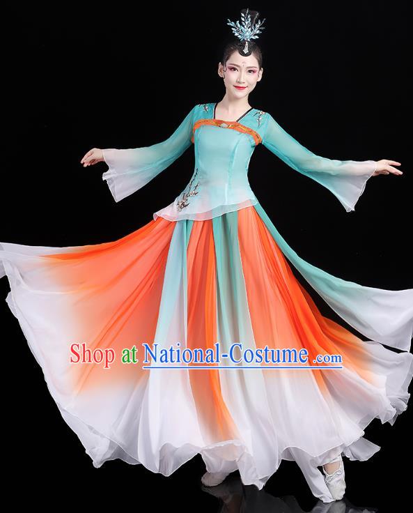 Chinese Traditional Group Dance Performance Costume Umbrella Dance Clothing Classical Dance Blue Dress